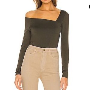 Susana Monaco asymmetric neckline long sleeve hunter green XS